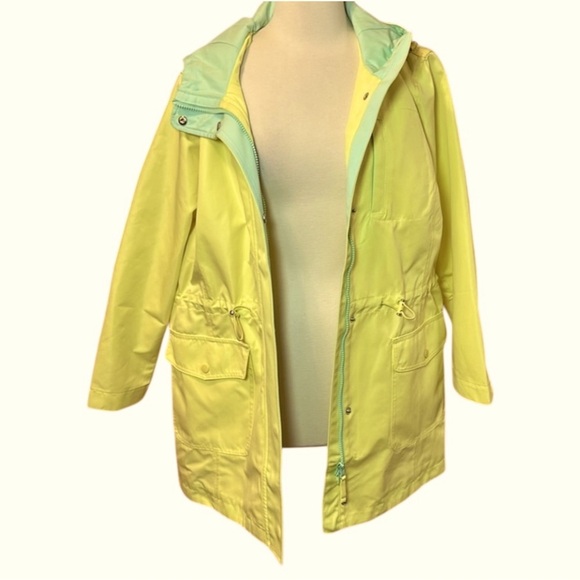 Talbots Hooded Canvas Yellow & Mint Green Anorak Rain Coat Jacket, size XLP - Picture 8 of 15